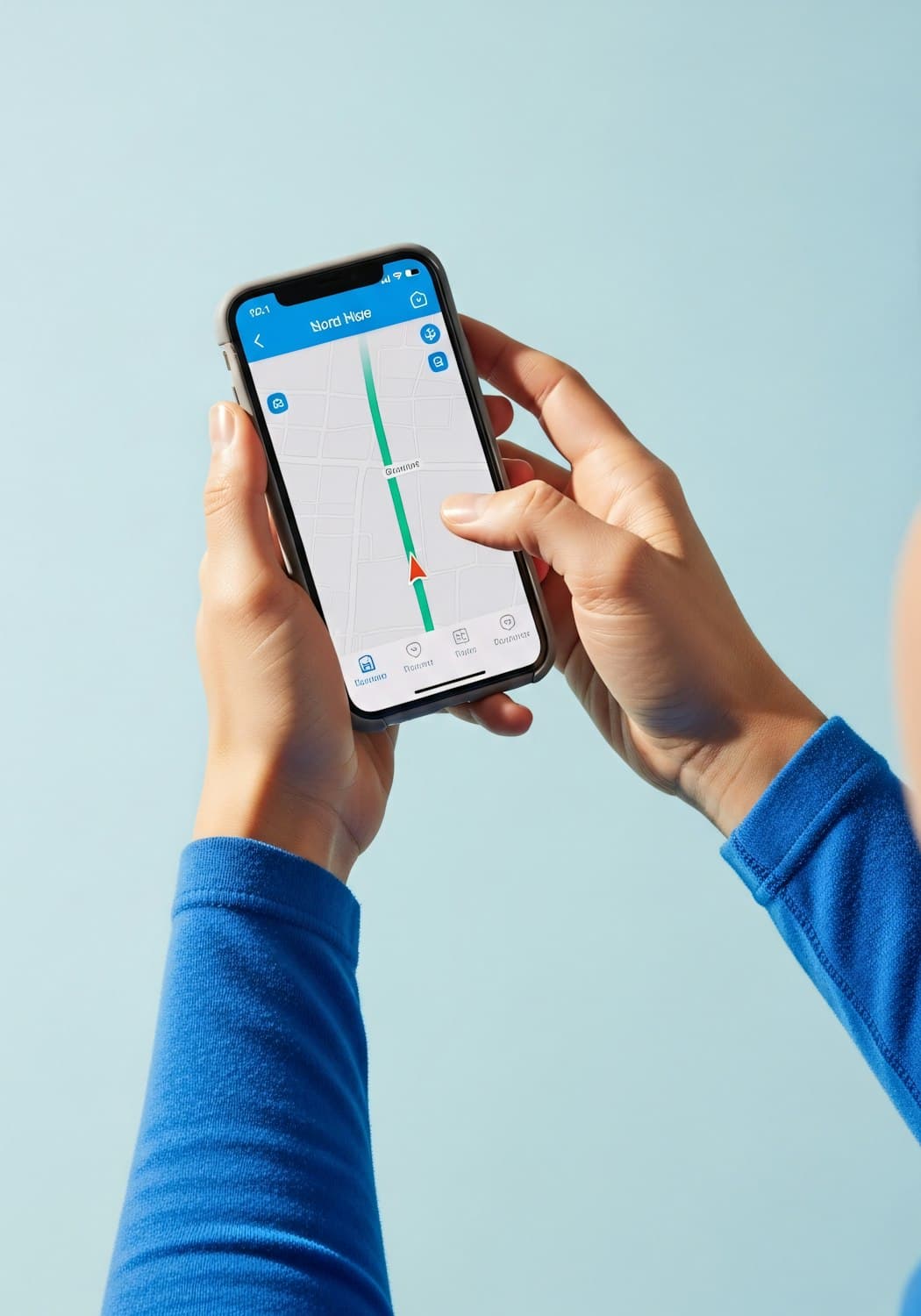 Hand holding a phone with an app open